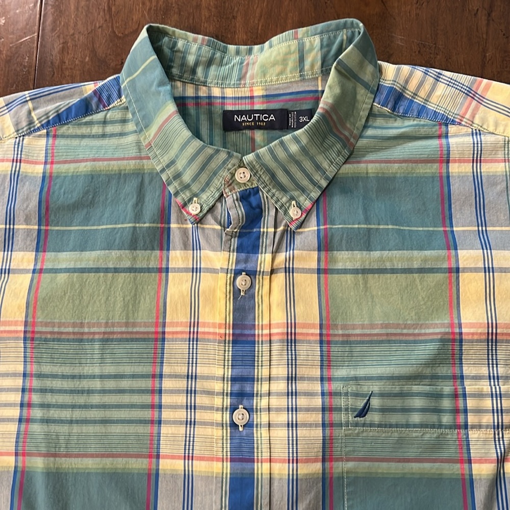Nautica Men's Green Plaid Short Sleeve Shirt 3XL
